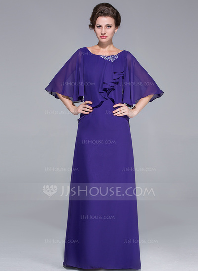 Sheath/Column Scoop Sleeveless Ruffles Long Chiffon Mother of the Bride Dresses main image 0