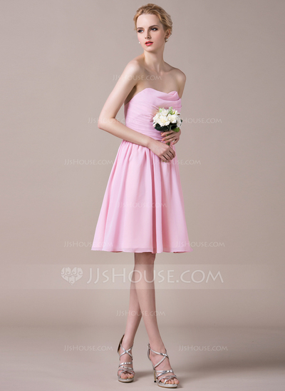 2022 Bridesmaid Dresses Sweetheart Knee Length Chiffon With Handmade Flower A Line main image 0