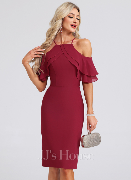 Jenica Cold Shoulder Chiffon Midi Cocktail Dress | JJ's House
