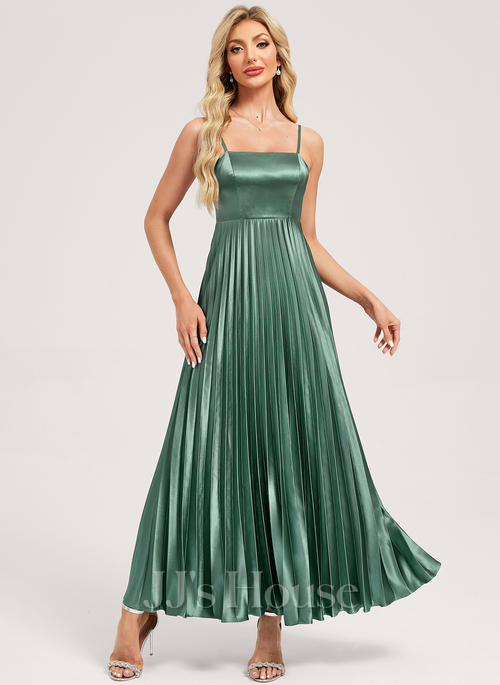 Huette A-line Square Pleated Stretch Satin Bridesmaid Dress | JJ's House Huette A-line Square Pleated Stretch Satin Bridesmaid Dress | JJ's House