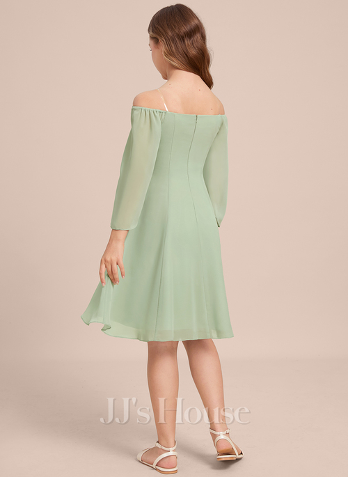 knee length dresses for ladies A-Line V-neck Knee Length Chiffon Homecoming Dress With Split Front –  Angrila main image 1