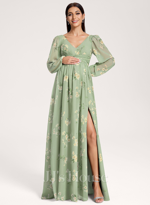 kate spade pink and green dress Bow Ruffled Long Sleeve V Neck Maternity Dress 6 / Custom Color