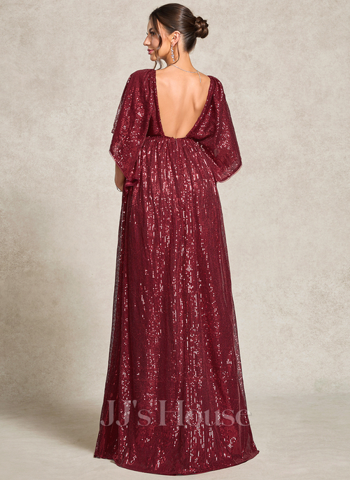 JJ's House A-line V-Neck Floor-Length Sequin Maternity Formal Dress 2026 - Size: 16, Burgundy, Red