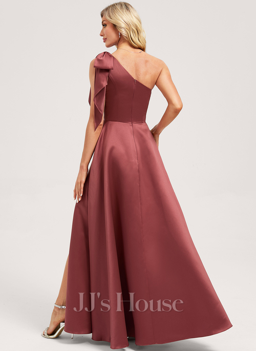 JJ's House A-line One Shoulder Floor-Length Satin Bridesmaid Dress 2026 With Bow - Size: 4.5, Rosewood, Red JJ's House A-line One Shoulder Floor-Length Satin Bridesmaid Dress 2026 With Bow - Size: 4.5, Rosewood, Red