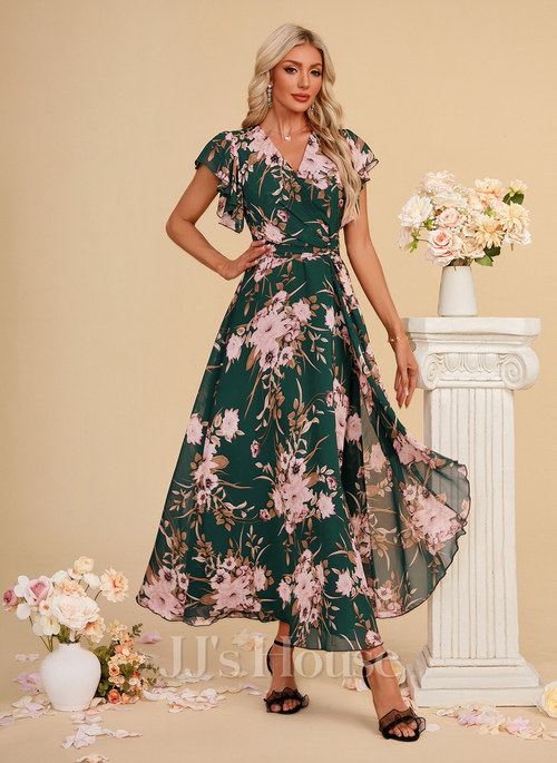 chinese dress ladies Mac Duggal Women's Floral Chiffon Cut-Out One-Shoulder Gown - Deep Green Multi