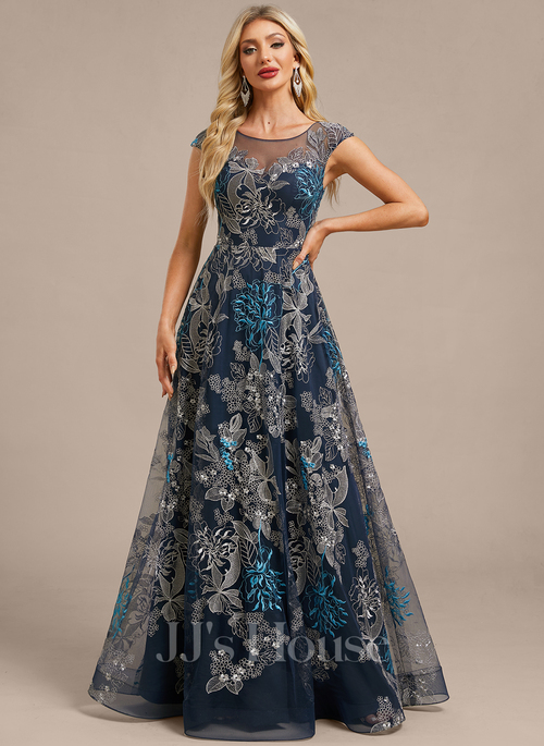 full flared maxi dress Plunging V Neck Appliques Lace-Up A-line Long Prom Dress main image 1