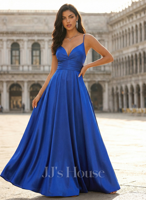 tropical fit and flare dress Gorgeous Halter Prom Dresses Long Satin Graduation Gown – jkprom main image 1