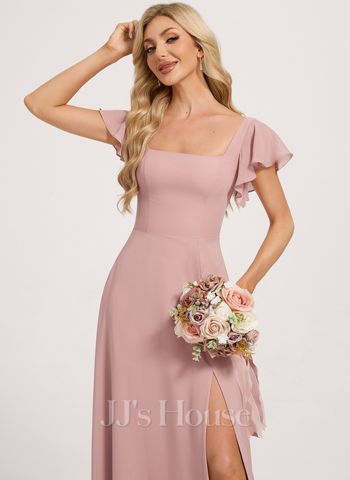 JJ's House A-line Square Floor-Length Chiffon Bridesmaid Dress 2026 With Ruffle - Size: 04, Dusty Rose, Pink JJ's House A-line Square Floor-Length Chiffon Bridesmaid Dress 2026 With Ruffle - Size: 04, Dusty Rose, Pink