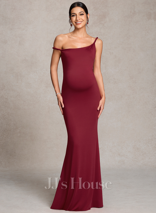 burgundy off the shoulder maternity dress Tea-Length Pleated A-Line Party Dress with Cape– PromGirl main image 1