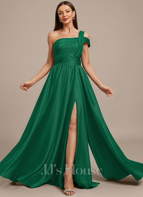 Medelyn Cold Shoulder Pleated Matte Satin Maxi Evening Dress | JJ's House