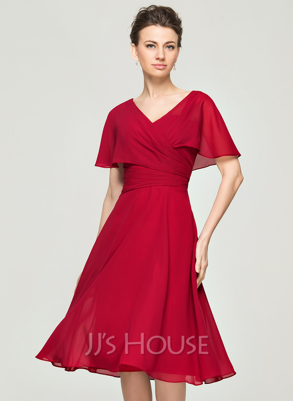 A-Line V-neck Knee-Length Chiffon Cocktail Dress With Ruffle (016111361 ...