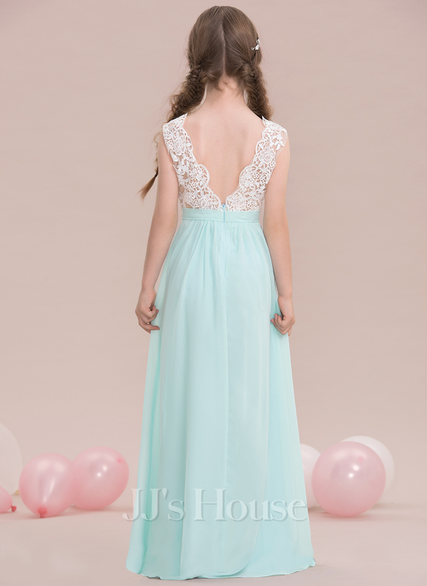 V-neck Chiffon A-Line Junior Bridesmaid Dresses Flamingo