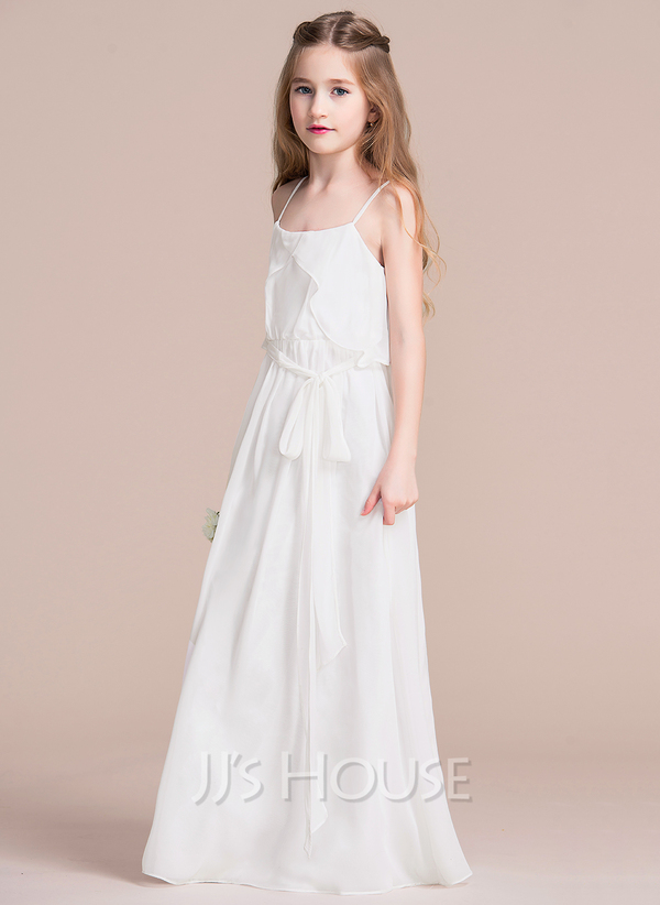 A-Line/Princess V-Neck Sleeveless Bow Junior Bridesmaid Dresses