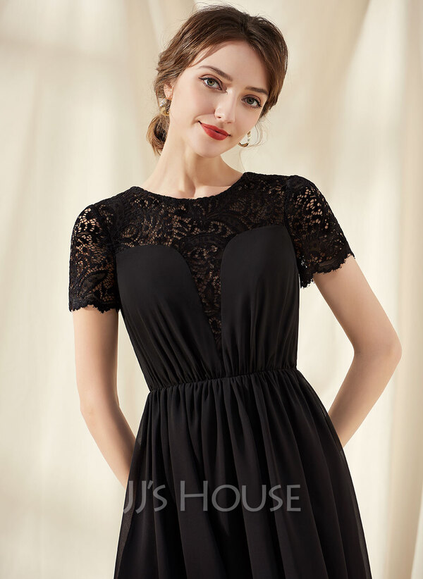 A-Line Scoop Neck Knee-Length Chiffon Lace Cocktail Dress With Ruffle ...