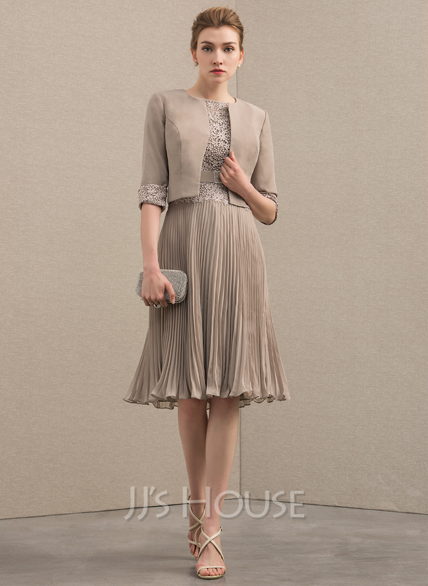 A-Line/Princess Scoop Neck Knee-Length Chiffon Lace Cocktail Dress With ...