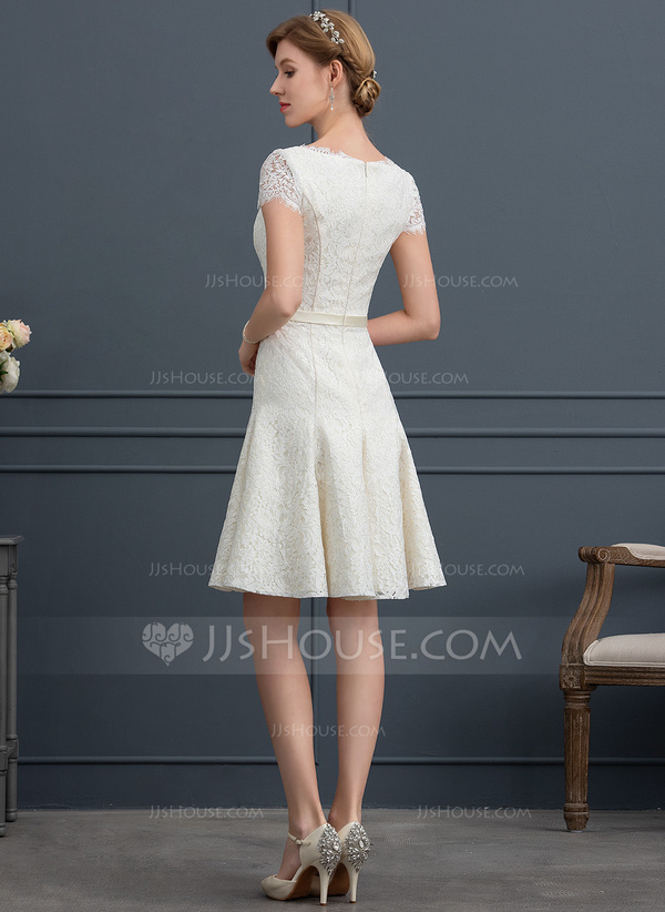 A-Line/Princess V-Neck Knee-Length Lace Baby Shower Wedding Dresses with Sash main image 0