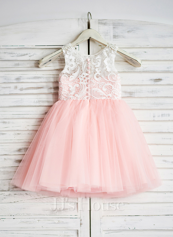 Scoop Neckline Knee-Length Satin/Tulle Flower Girl Dress Mulberry