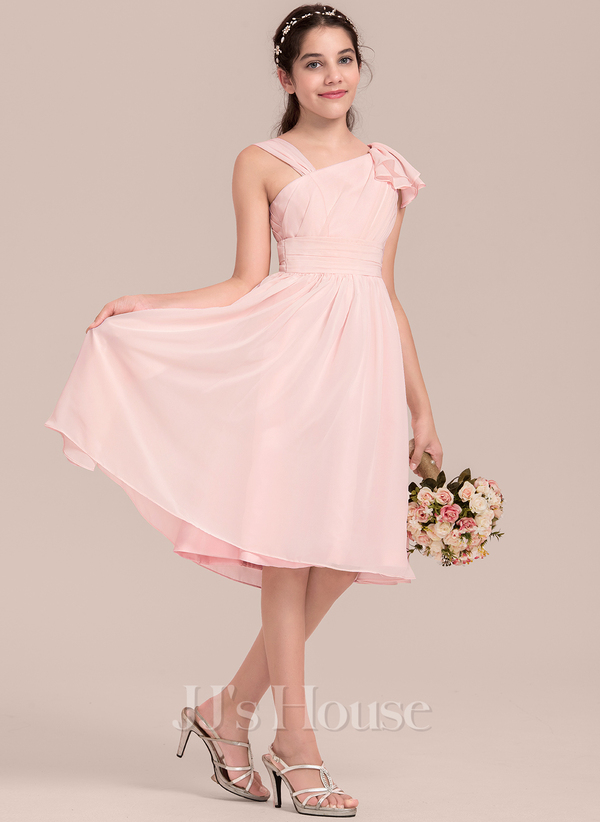 V-neck A-line Chiffon Junior Bridesmaid Dresses Steel Grey