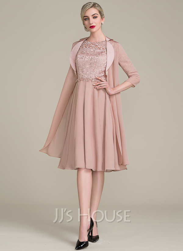 A-Line/Princess Scoop Neck Knee-Length Chiffon Lace Cocktail Dress ...