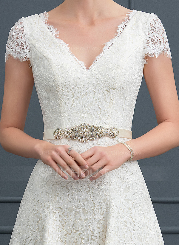 Wholesale A-Line/Princess V-Neck Floor-Length Lace Wedding Dress main image 1