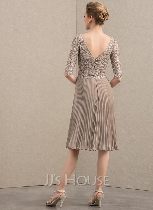A-Line/Princess Scoop Neck Knee-Length Chiffon Lace Cocktail Dress With ...