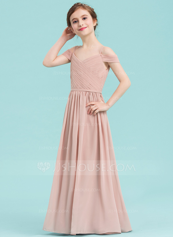 V-neck A-line Chiffon Junior Bridesmaid Dresses Pearl Pink main image 1