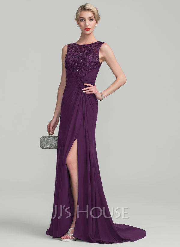 Scoop Lace Top and A-line Chiffon Skirt Set Dark Navy