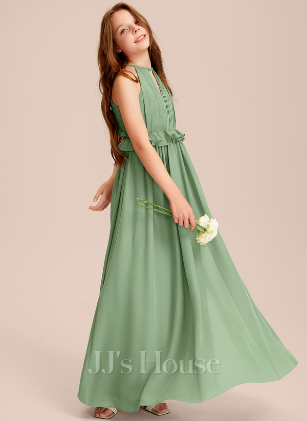Halter Pleated Chiffon A-line Junior Bridesmaid Dress Spa main image 0