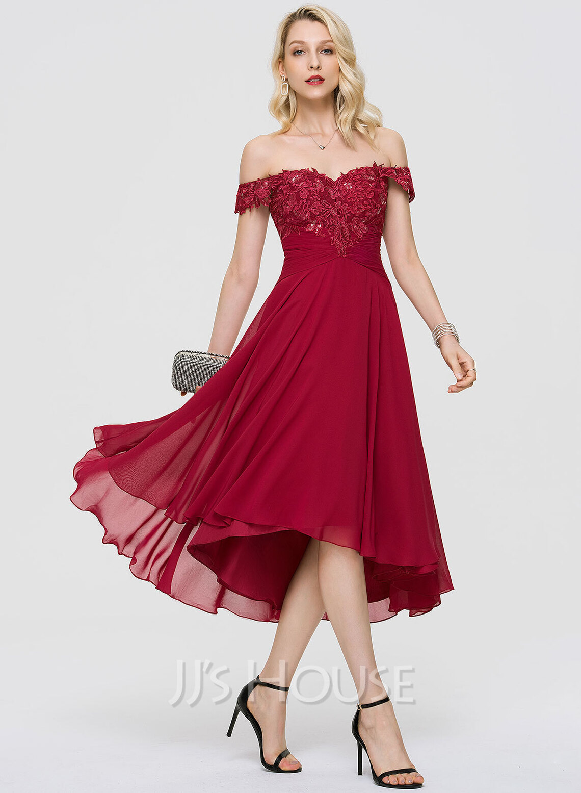 A-Line Off-the-Shoulder Asymmetrical Chiffon Cocktail Dress With Ruffle ...