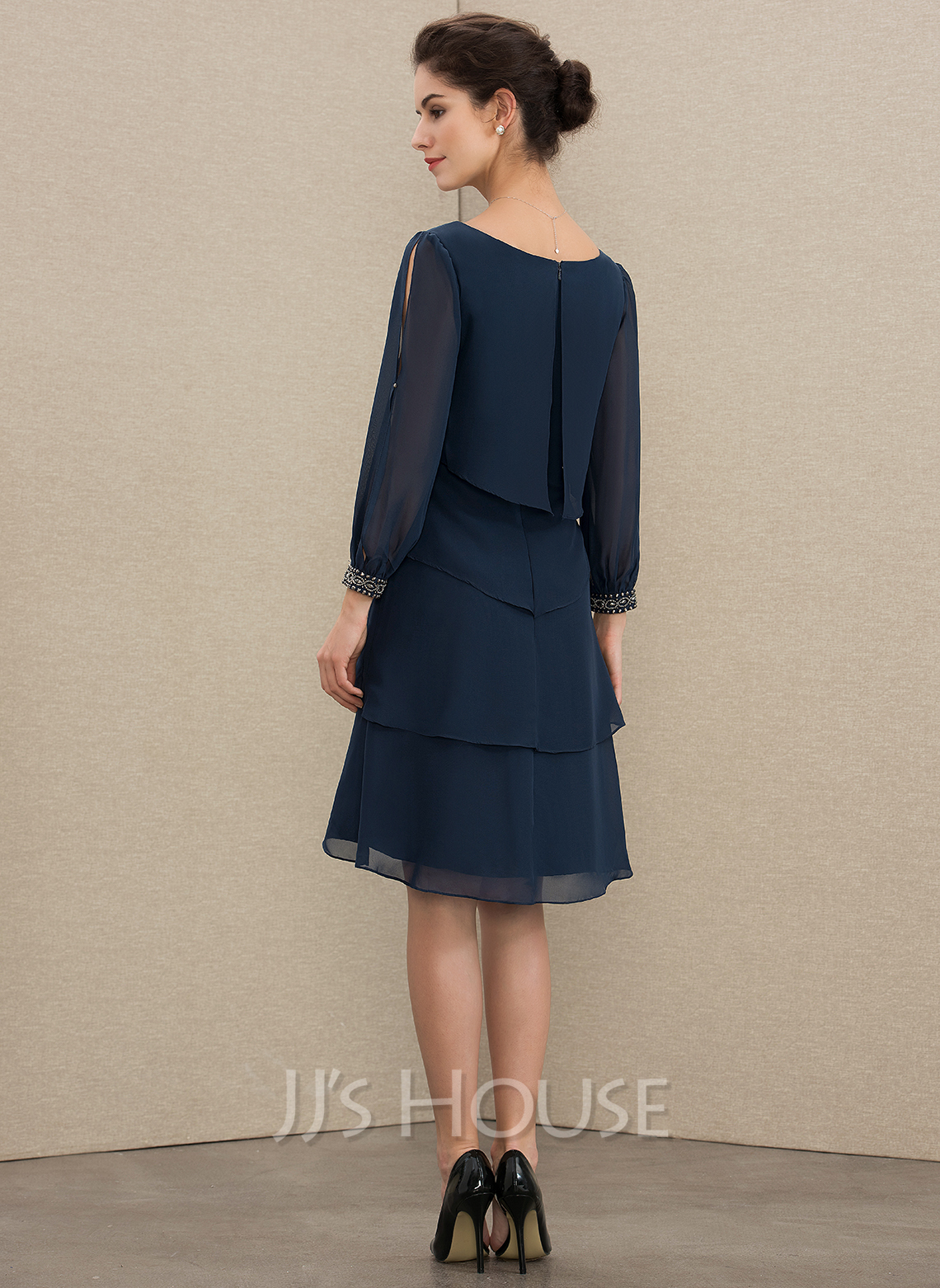A-Line Scoop Neck Asymmetrical Chiffon Cocktail Dress With Beading ...