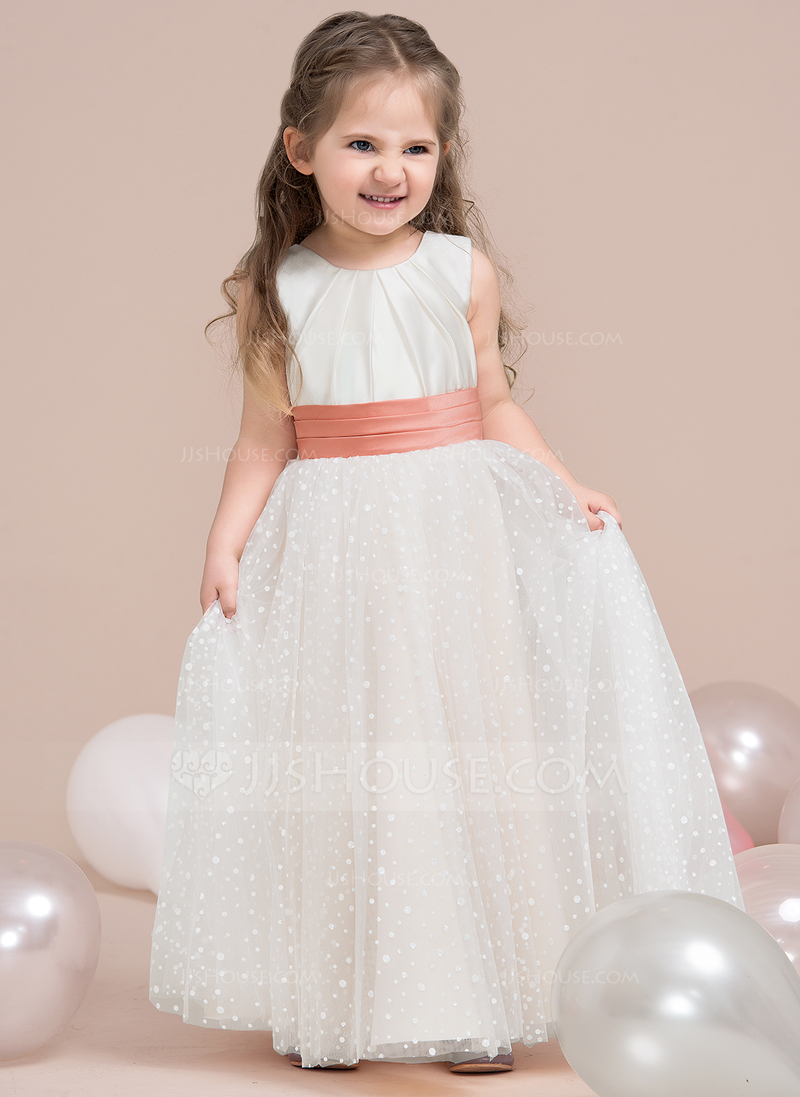 Elegant A-Line Bow Ruffle Junior Bridesmaid Dresses Fuchsia main image 1