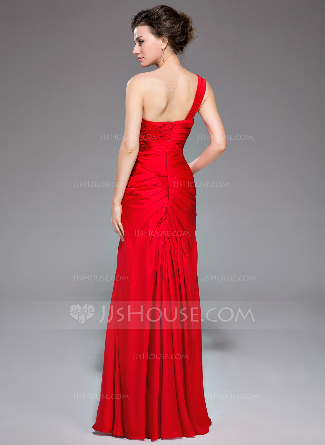 A-Line/Princess One Shoulder Floor-Length Evening Dress with High Slit
