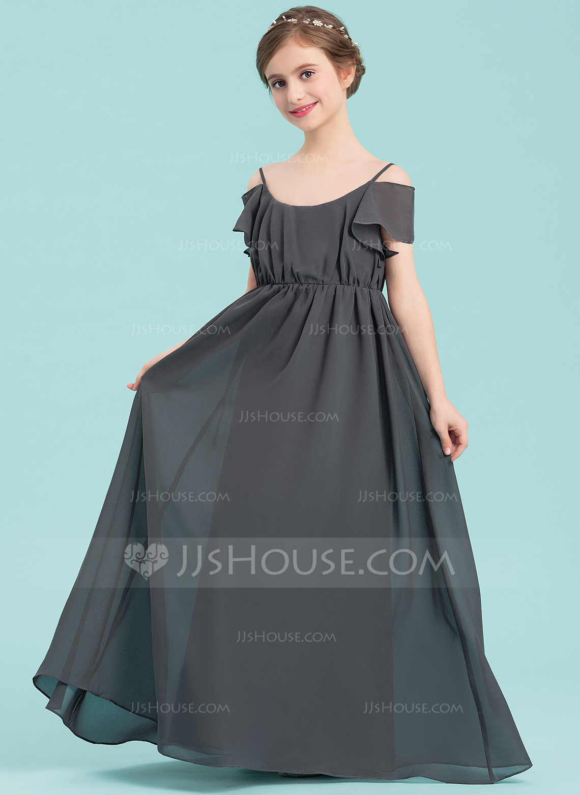 A-Line/Princess Scoop Short Sleeves Belt Junior Bridesmaid Dresses