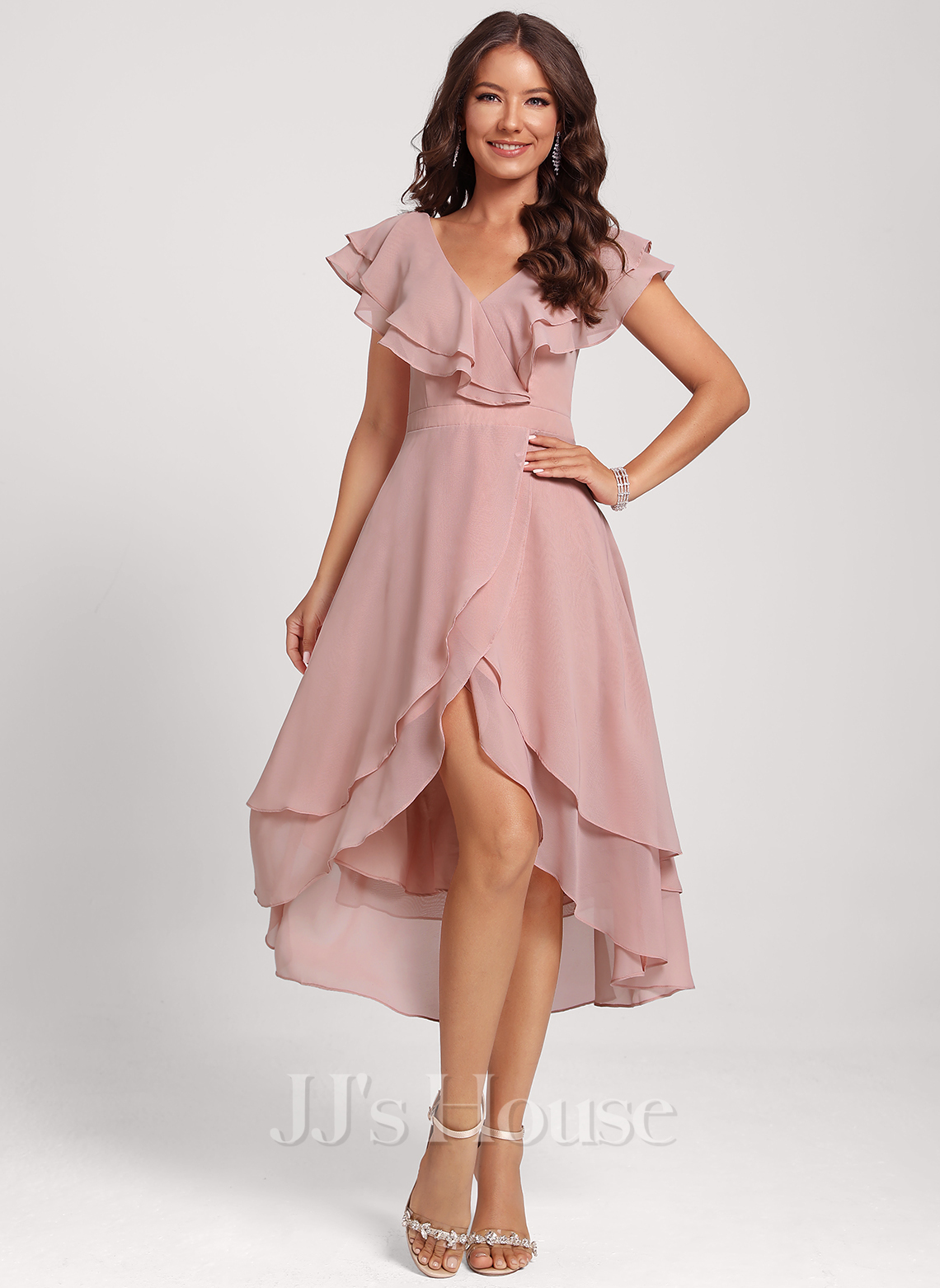 Wedding Guest Dress Short Chiffon Bridesmaid Dress - A-Line, V-Neck, Asymmetrical With Pockets, For Wedding, Prom, Party Short Chiffon A-line Bridesmaid Dress With Pockets V Neck Wedding Guest Dress Short Chiffon Bridesmaid Dress - A-Line, V-Neck, Asymmetrical With Pockets, For Wedding, Prom, Party Short Chiffon A-line Bridesmaid Dress With Pockets V Neck