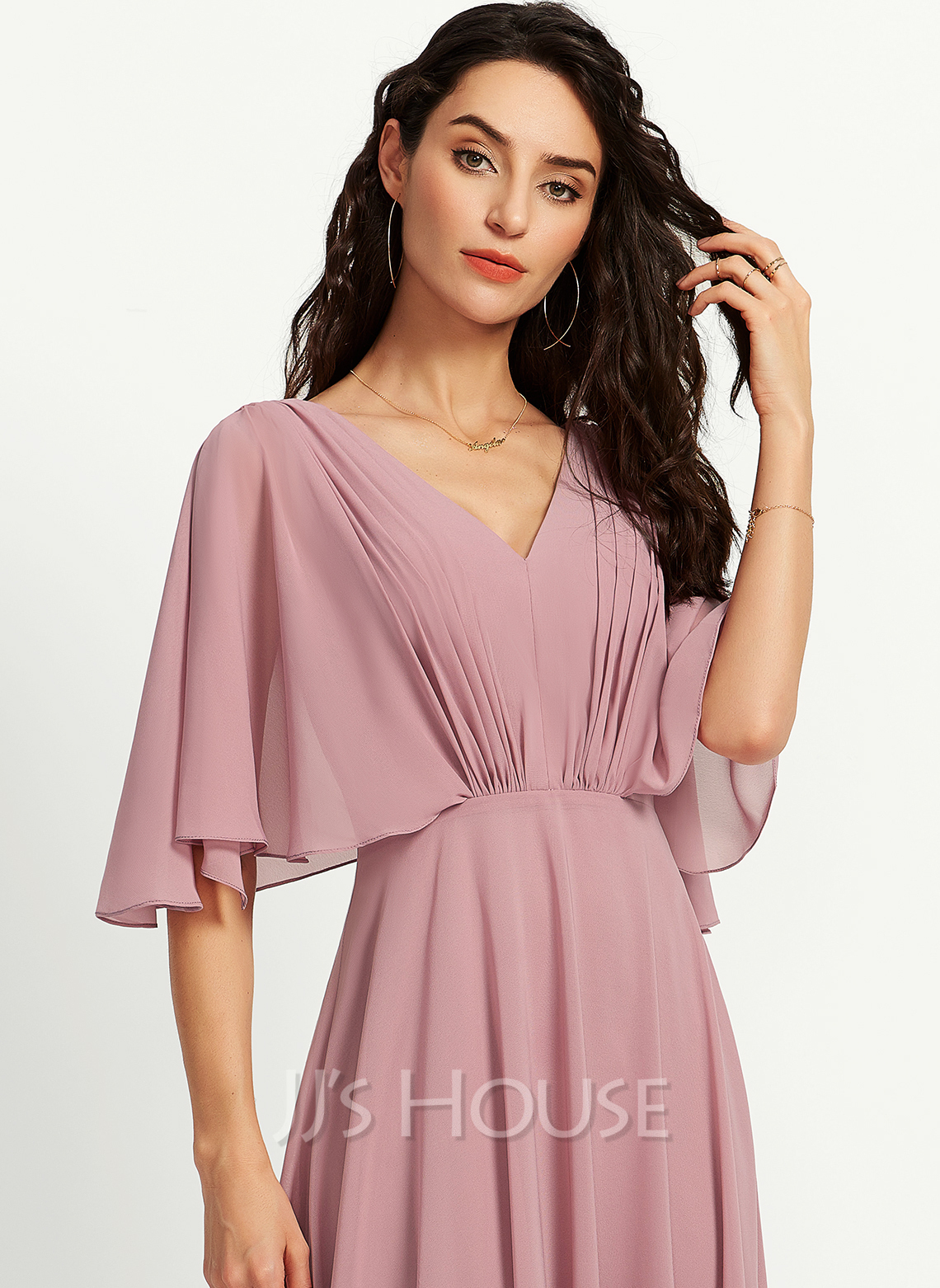 A-Line V-neck Floor-Length Bridesmaid Dress With Ruffle (007251602 ...