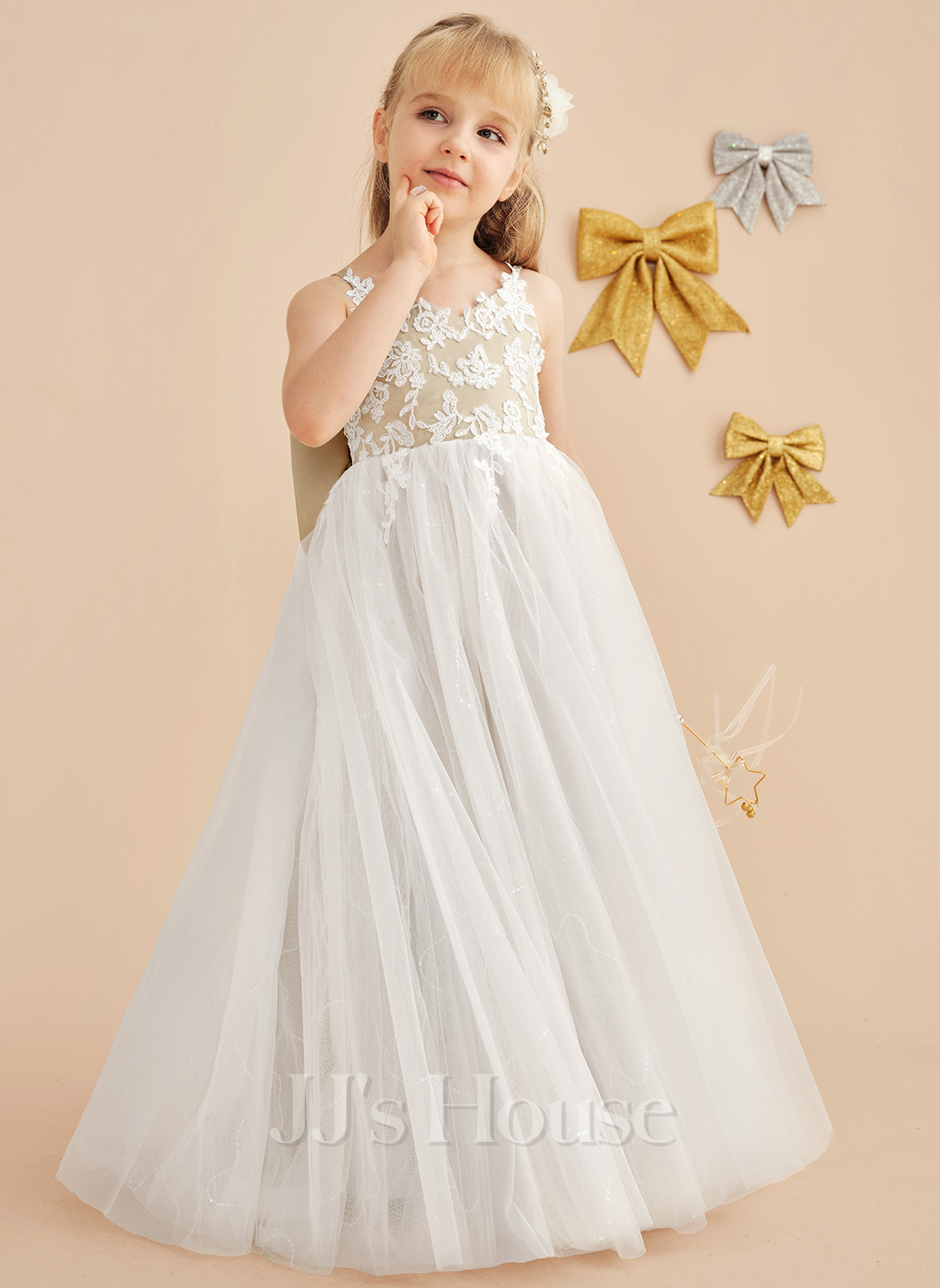 Elegant Princess Ball Gown Satin & Tulle Flower Girl Dress main image 1
