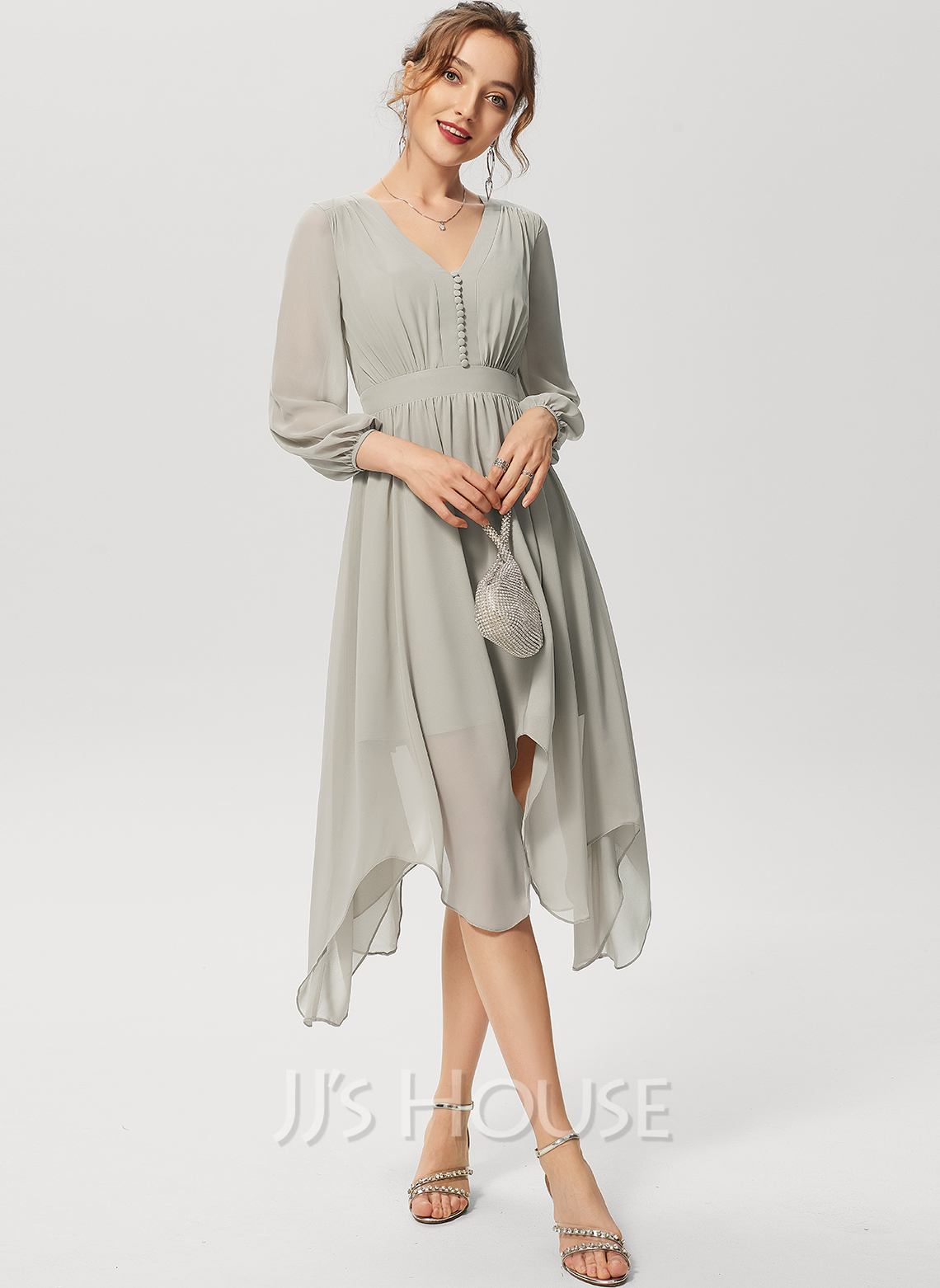 A-Line V-neck Asymmetrical Chiffon Cocktail Dress With Ruffle ...