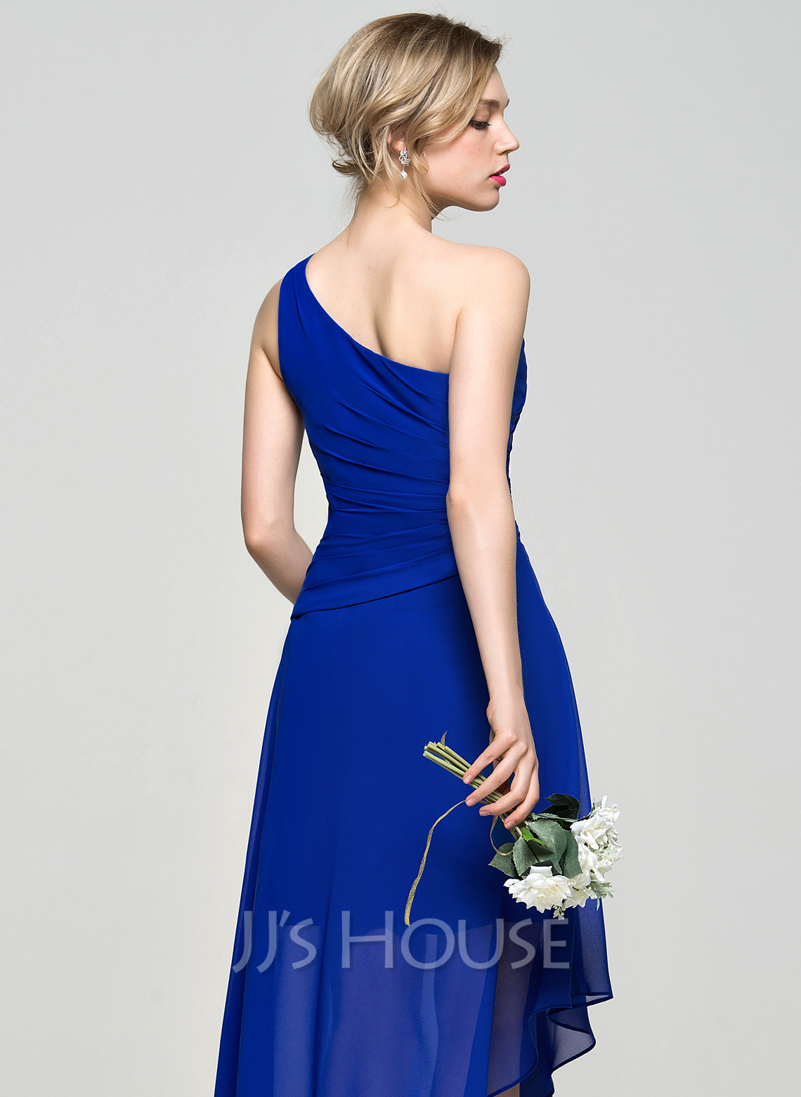 Asymmetrical Neck One Shoulder Chiffon Bridesmaid Dress With Split - Pink main image 1