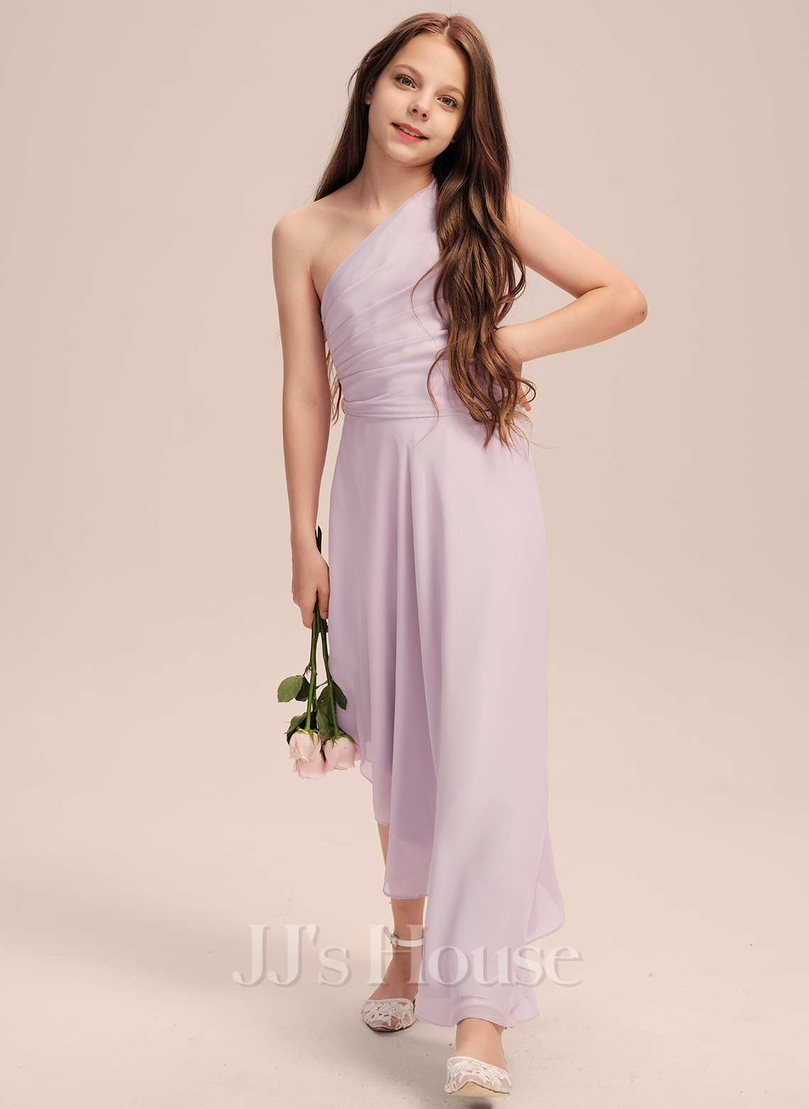 One Shoulder Pleated A-line Junior Bridesmaid Dress Slate Blue