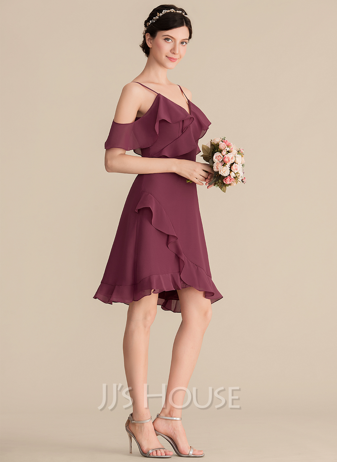 A-Line V-neck Knee-Length Chiffon Cocktail Dress With Cascading Ruffles ...