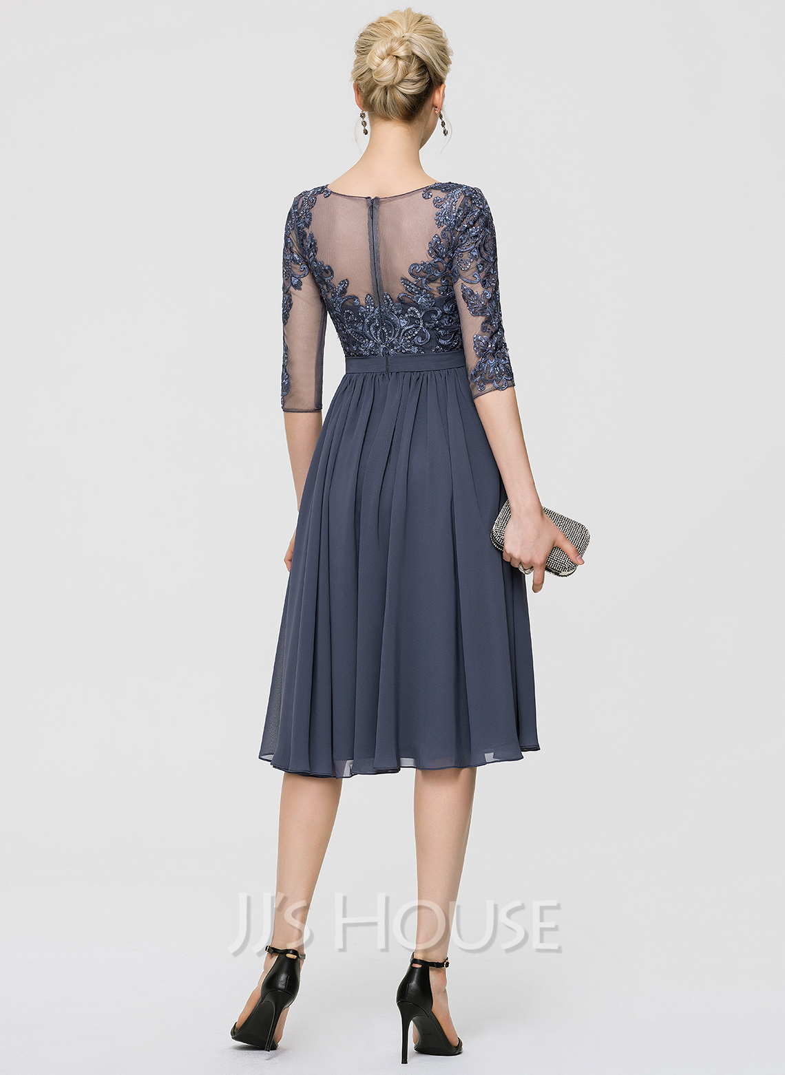 Long-sleeve Scoop-back Cocktail Dress 1712C3054