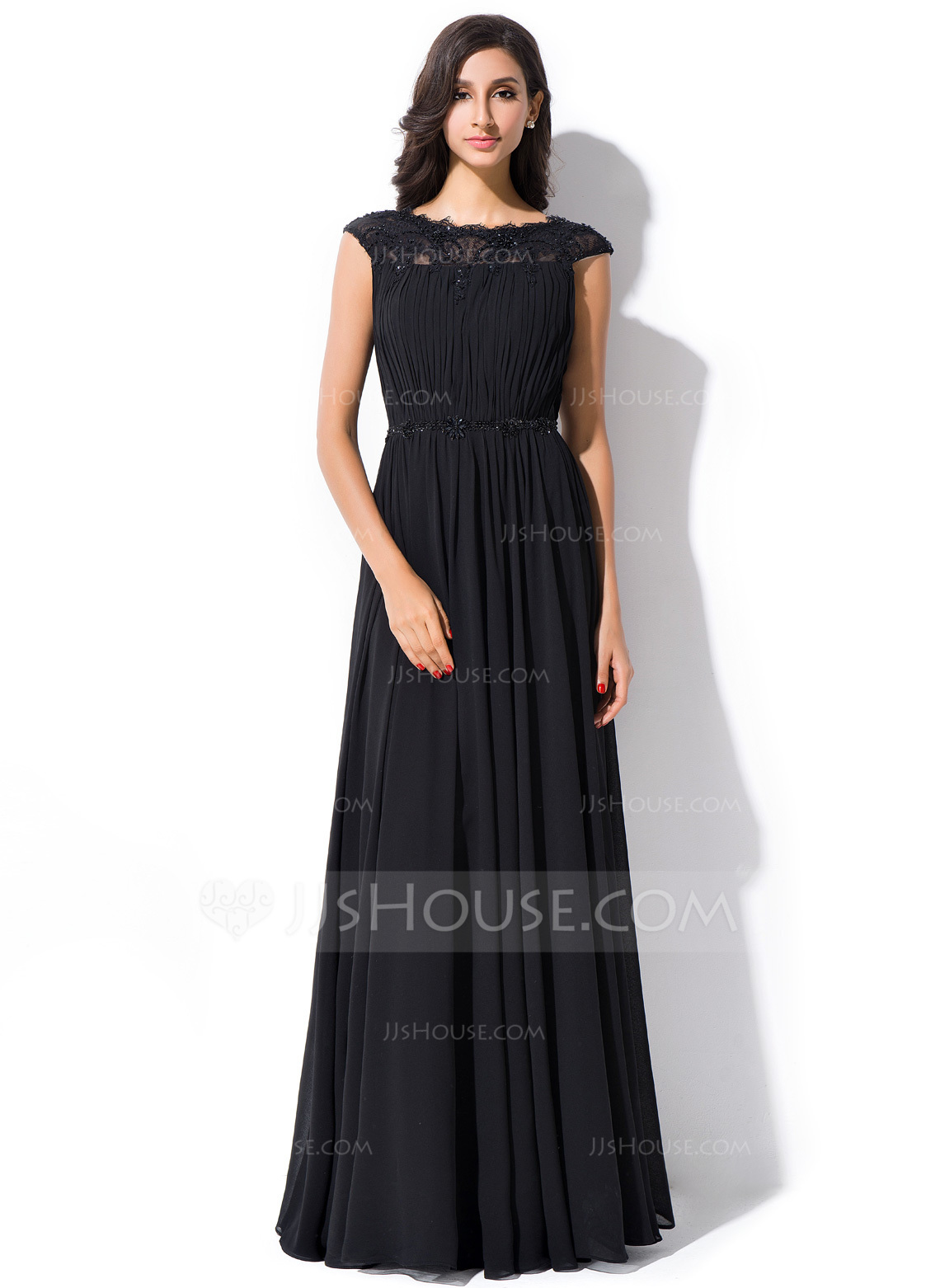 A-line Scoop Neckline Chiffon Lace Dress Peach main image 1