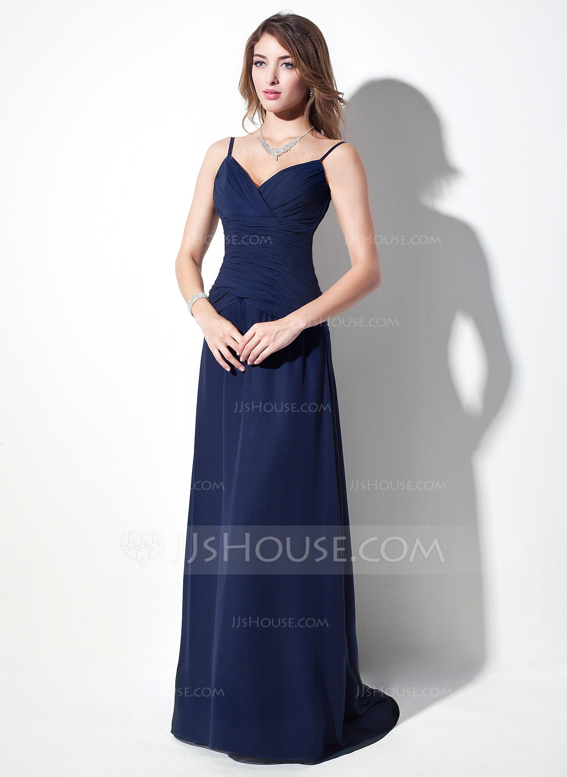 A-Line Sweep-Brush Train Chiffon Bridesmaid Dress CB0452M main image 1