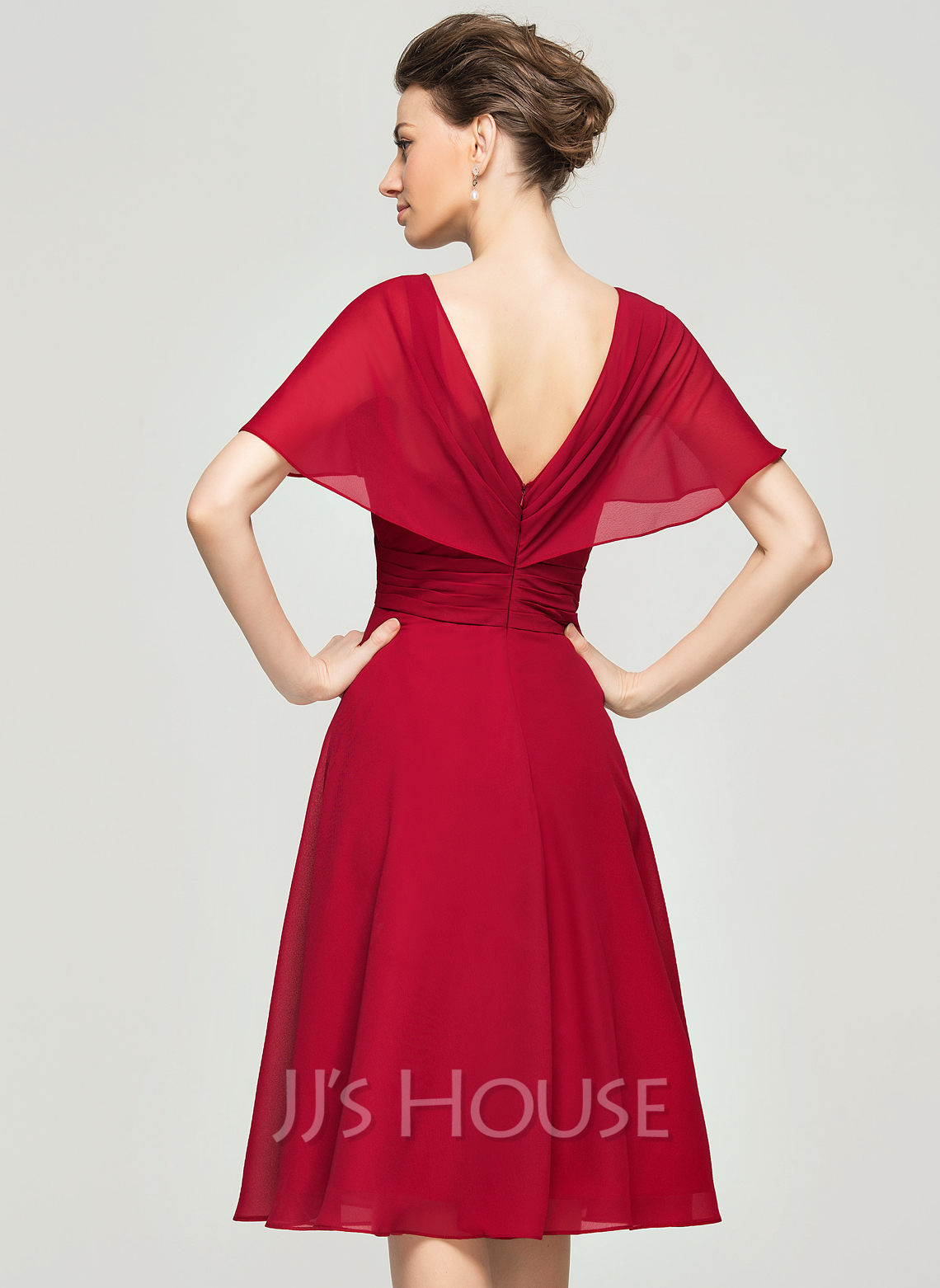 A-Line V-neck Knee-Length Chiffon Cocktail Dress With Ruffle (016111361 ...