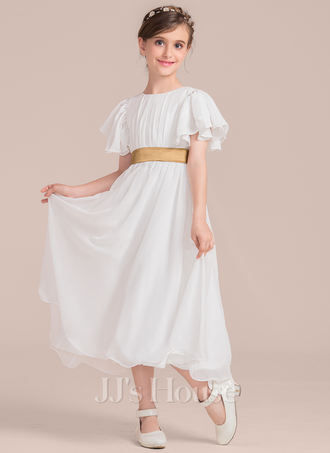 Off-the-shoulder Junior Bridesmaid Dresses with Sash Peacock