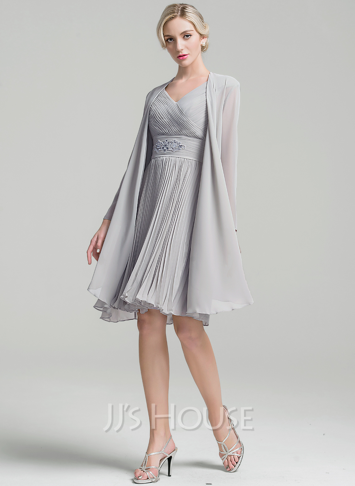 A-Line/Princess V-neck Knee-Length Chiffon Cocktail Dress With Ruffle ...