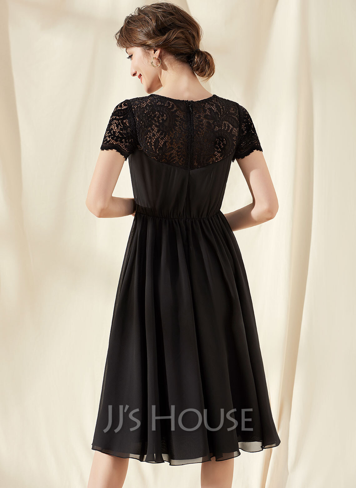 Scoop Lace Top and A-line Chiffon Skirt Set Slate Blue main image 1