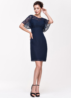 Scoop Neck Chiffon Girl's Knee-Length Dress Sky Blue main image 1
