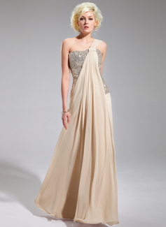 One Shoulder Ruched Embellished Sweetheart Chiffon A-line Gown 17613 main image 1