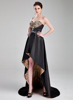 A-Line/Princess Sweetheart Sleeveless Asymmetrical Taffeta Prom Dresses with Ruffles & Sequins main image 1